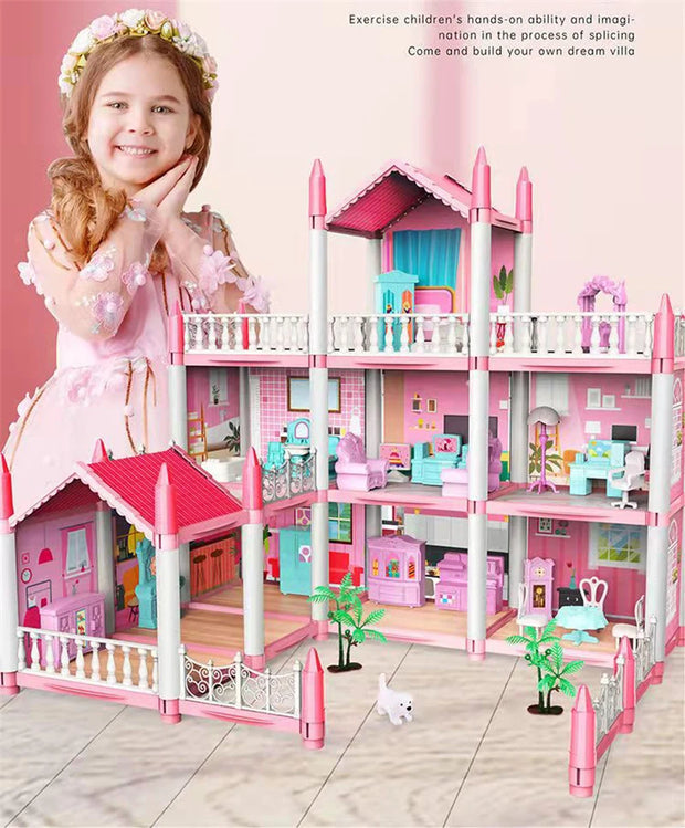Dream DollHouse Castle PrincessToys House DIY Kit For Children Building Big Villas Furniture Miniature Doll Xmas Birthday Gifts