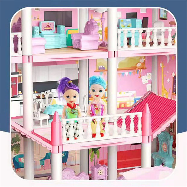 Dream DollHouse Castle PrincessToys House DIY Kit For Children Building Big Villas Furniture Miniature Doll Xmas Birthday Gifts
