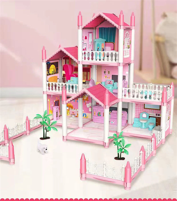 Dream DollHouse Castle PrincessToys House DIY Kit For Children Building Big Villas Furniture Miniature Doll Xmas Birthday Gifts