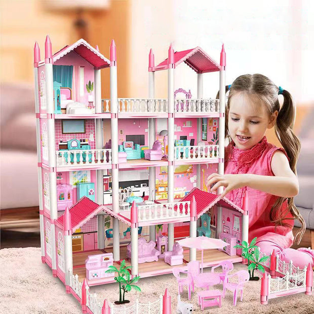 Dream DollHouse Castle PrincessToys House DIY Kit For Children Building Big Villas Furniture Miniature Doll Xmas Birthday Gifts