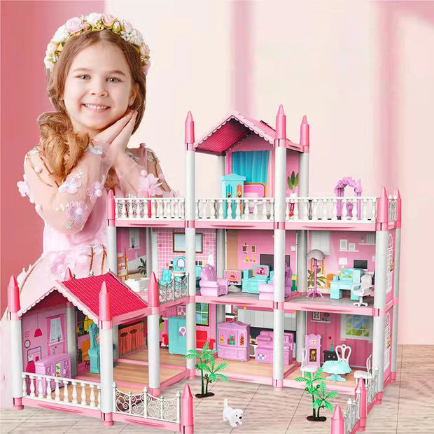 Dream DollHouse Castle PrincessToys House DIY Kit For Children Building Big Villas Furniture Miniature Doll Xmas Birthday Gifts