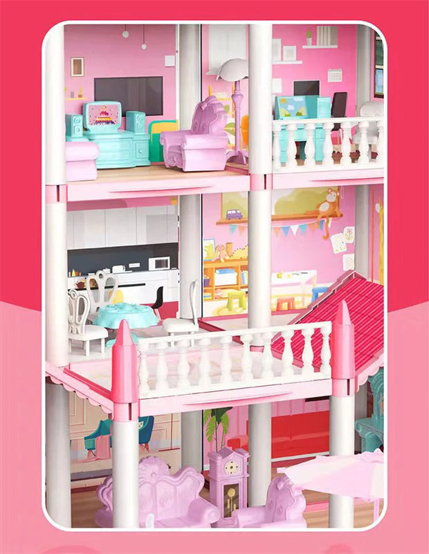Dream DollHouse Castle PrincessToys House DIY Kit For Children Building Big Villas Furniture Miniature Doll Xmas Birthday Gifts