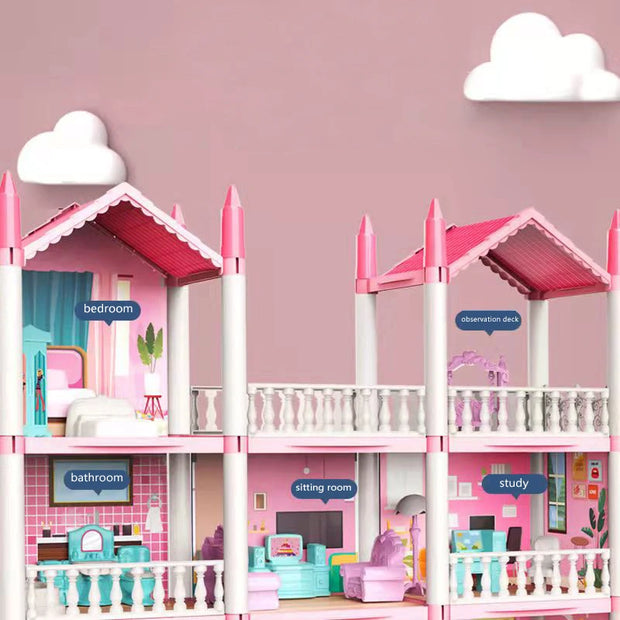 Dream DollHouse Castle PrincessToys House DIY Kit For Children Building Big Villas Furniture Miniature Doll Xmas Birthday Gifts